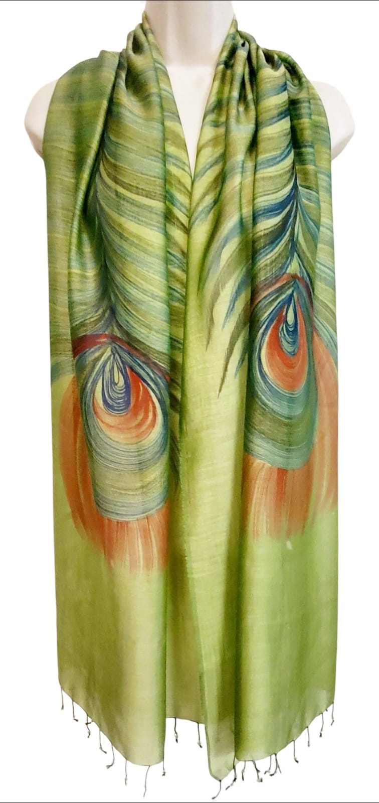 Peacock (Bold Green) Hand Painted Scarf