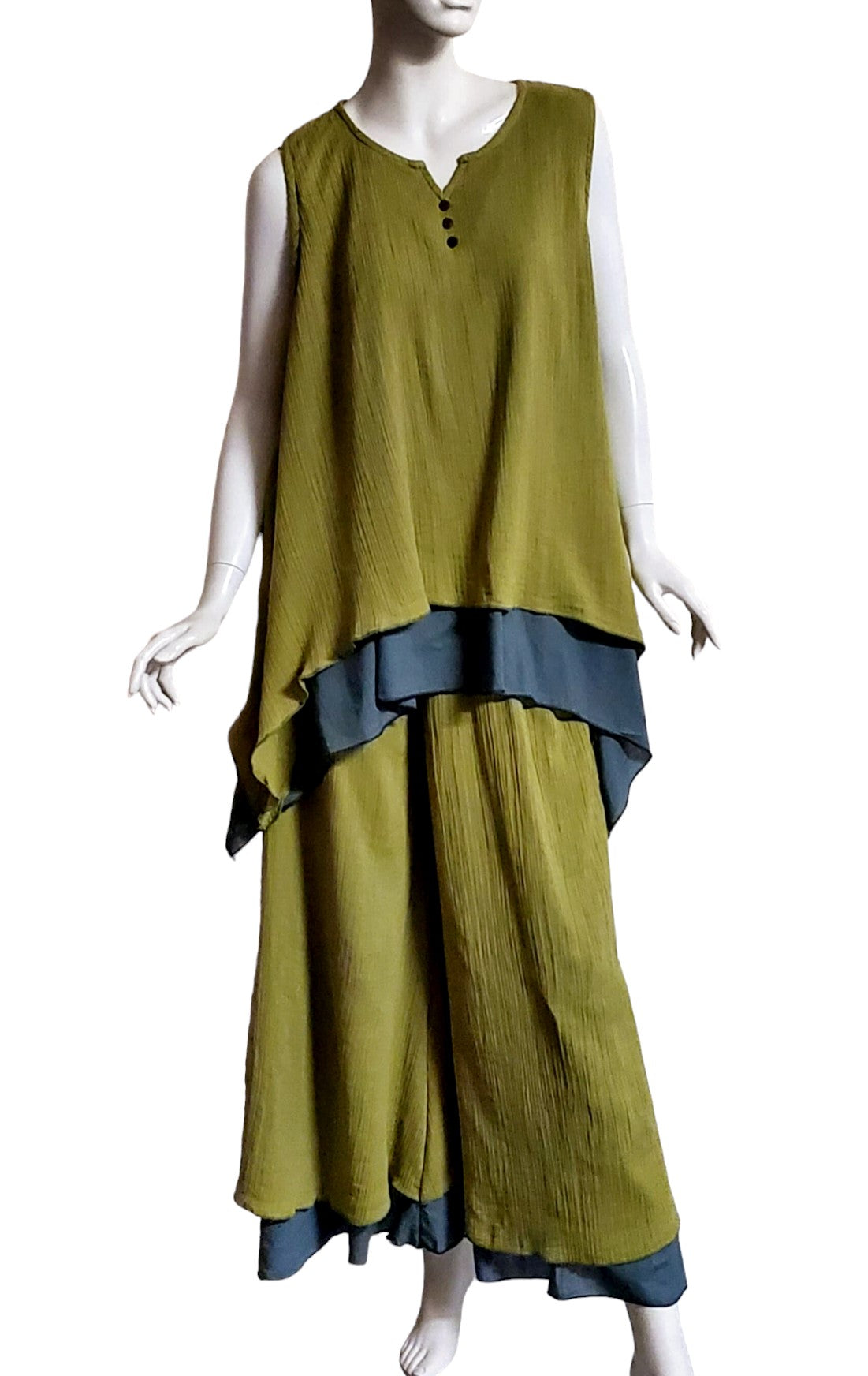 Napa (Khaki Green and Stone Gray) Women Top and Pants Set