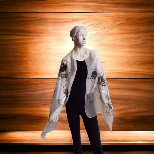 Corsica (White with Black Flowers) Scarf