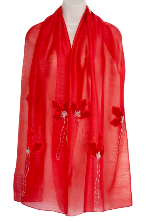Festive Butterfly (Red with Red Flowers) Scarf