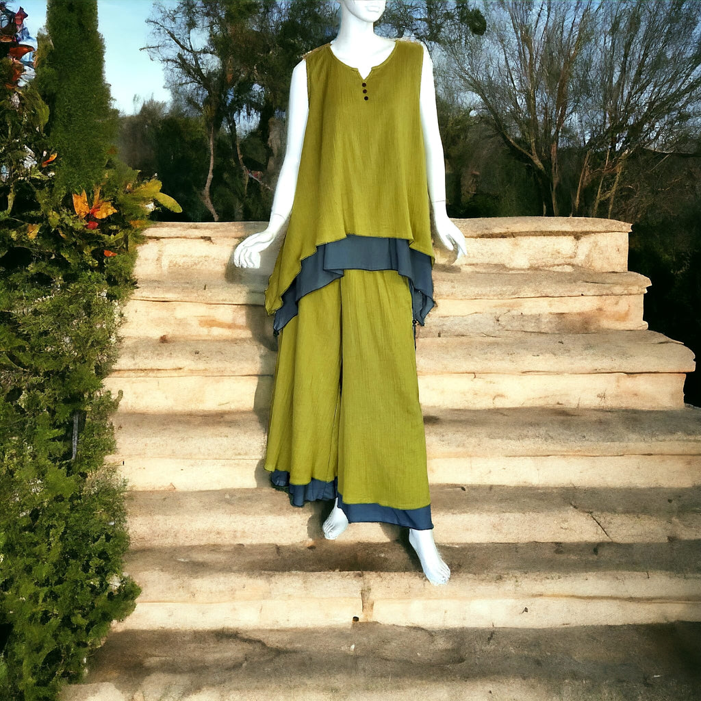 Napa (Khaki Green and Stone Gray) Women Top and Pants Set