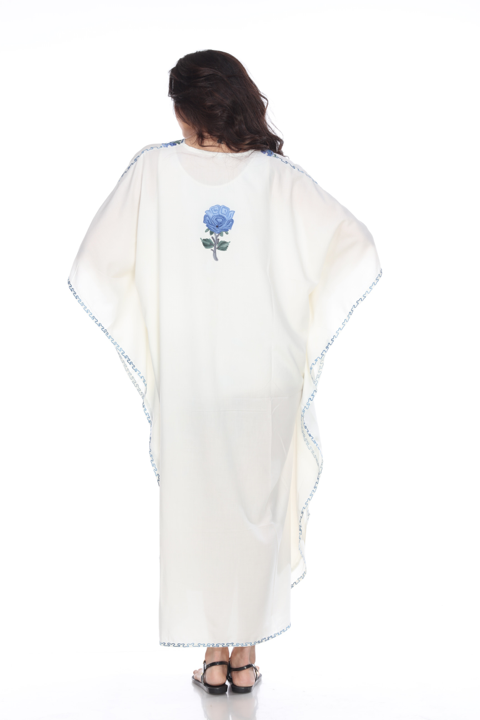 Kaftan Dress (White with Blue Flowers)