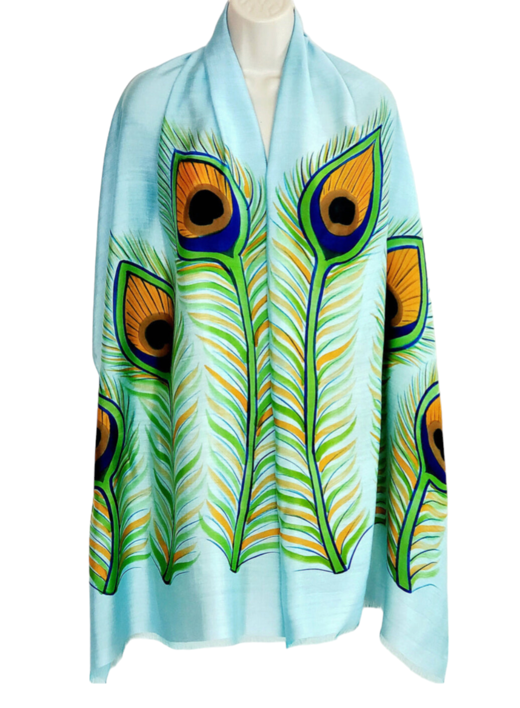 Peacock (Turquoise) Hand Painted Scarf