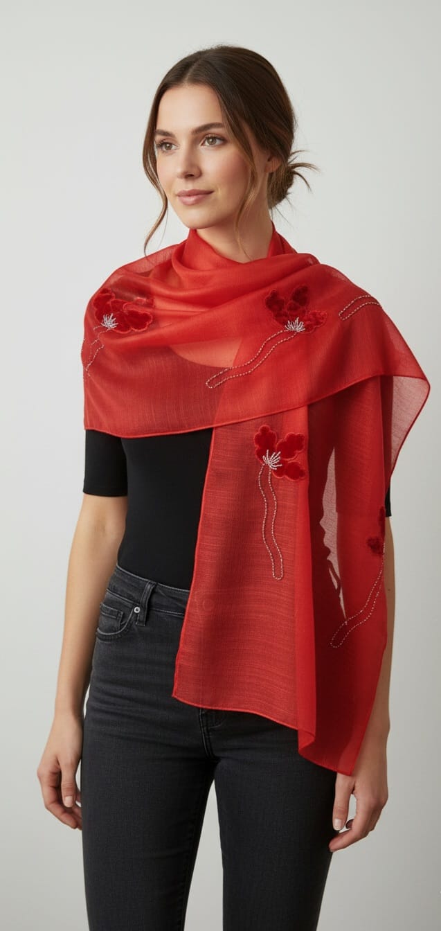 Festive Butterfly (Red with Red Flowers) Scarf