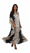 Kaftan Dress (Sheer Silky in Black with Beige)
