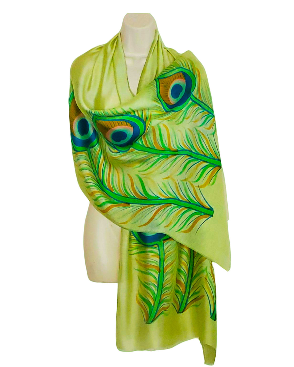 Peacock (Green Hand Painted) Scarf
