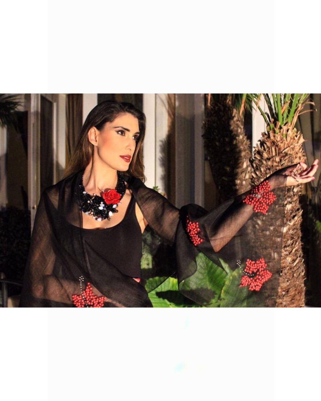 Hibiscus (Black with Red Flowers) Scarf