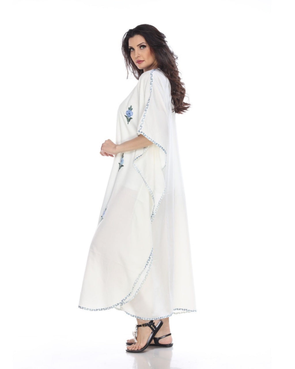 Kaftan Dress (White with Blue Flowers)