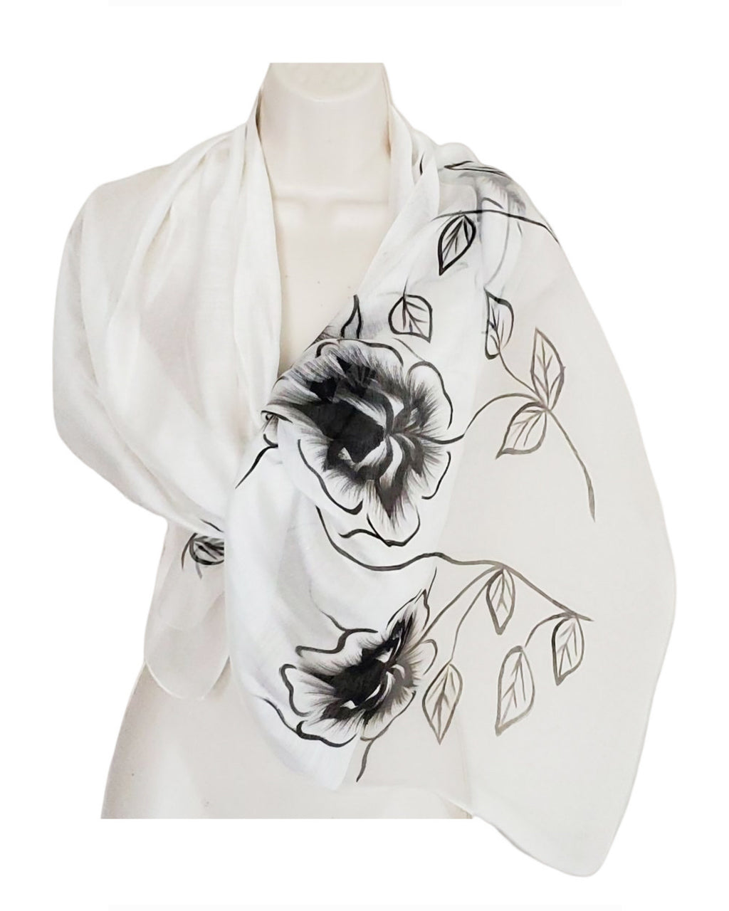 Corsica (White with Black Flowers) Scarf