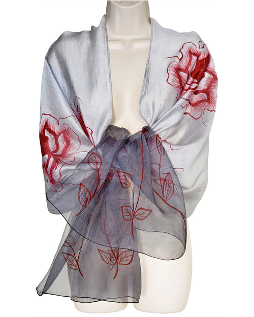 Corsica (Gray with Red Flowers) Scarf