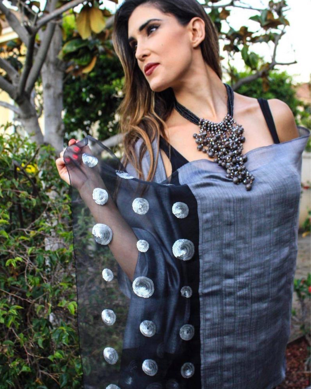 Loulou (Gray with Silver Dots) Scarf