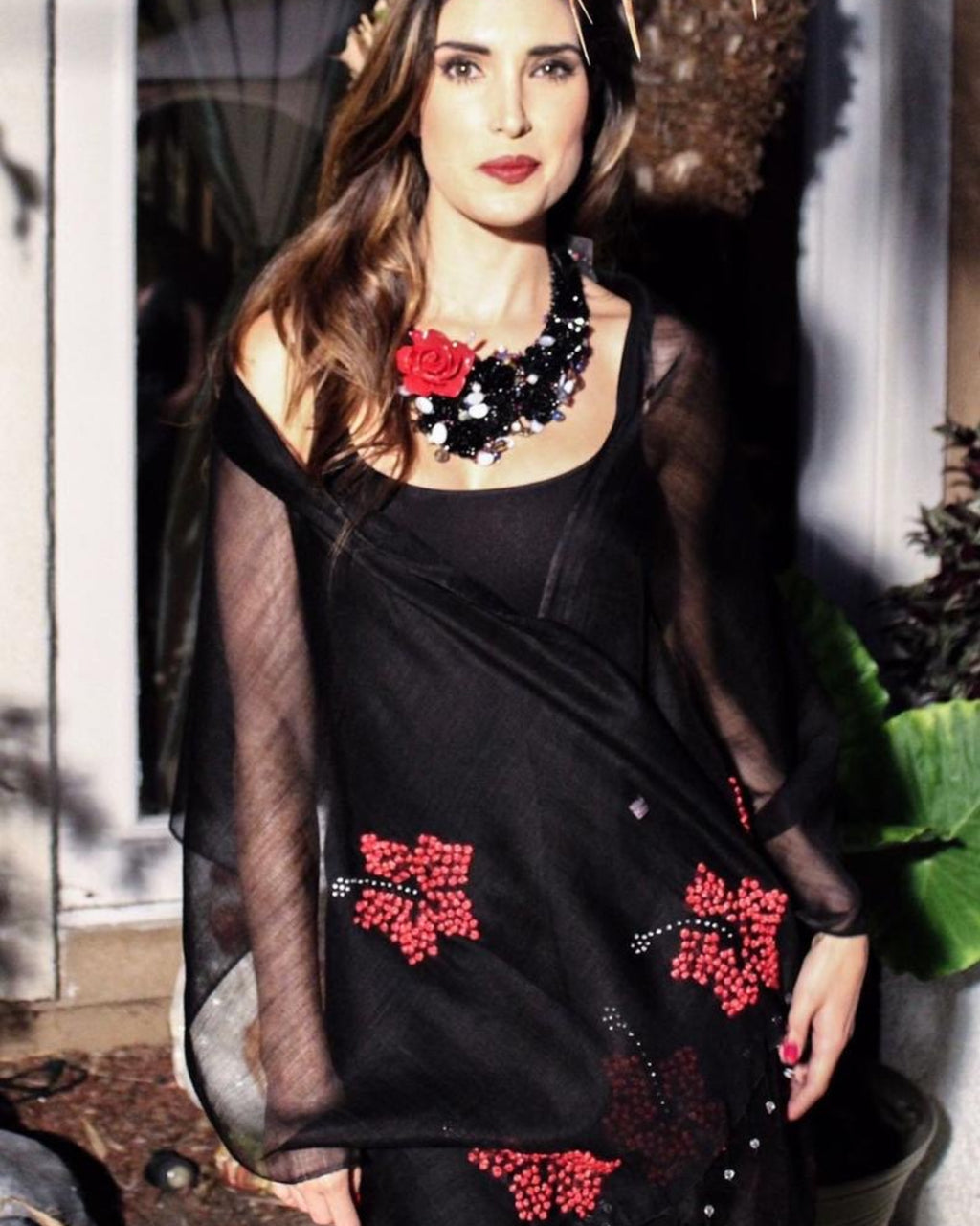 Hibiscus (Black with Red Flowers) Scarf